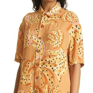 FARM Rio Vibrant Orange Banana Print Button Down Shirt